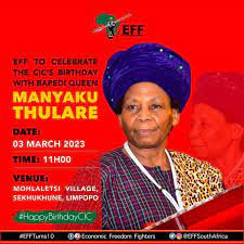 EFF TO HAND OVER A VEHICLE AND BOREHOLE TO BAPEDI QUEEN, MANYAKU THULARE