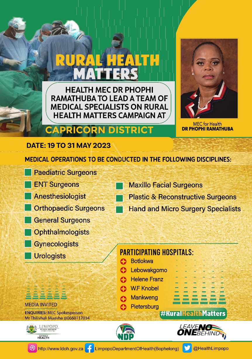 MEDICAL AND DENTAL SPECIALISTS TO SPEND A WEEK IN CAPRICON DISTRICT DURING RURAL HEALTH MATTERS OUTREACH CAMPAIGN