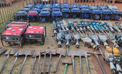 THE POLICE IN DRIEKOP ARREST THREE ILLEGAL MINERS AND CONFISCATE STOLEN MINING EQUIPMENT