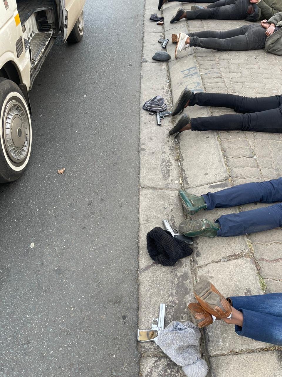 Seven suspects arrested, five unlicensed firearm recovered on Louis Botha Avenue in Norwood by the multi-disciplinary team including DPCI TOMS, SAPS National Crime Intelligence, SAPS MDOC CI CIT team, SAPS Ekurhuleni District Operational Trio Task team, SAPS Gauteng Highway Patrol, GTP Saturation unit, Gauteng Traffic Police Chopper, Badboyz Security, Tracker Connect, FRS-Falcon Risk Solutions and JH Tactical.