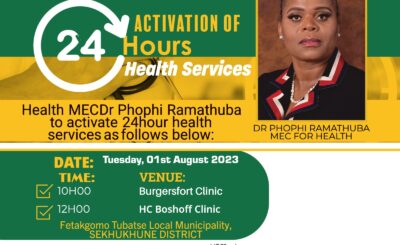 HEALTH MEC DR.PHOPHI RAMATHUBA TO ACTIVATE BURGERSFORT CLINIC AND HC BOSHOFF FOR 24-HOUR SERVICES