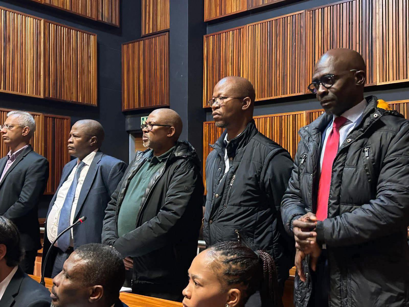 Malusi Gigaba, former Minister of Public Enterprises, and his co-accused in court today facing corruption charges related to Transnet scandal.